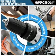 HIPPCRON 21V Cordless Impact Drill Set, 50N.M Torque, 25+3 Torque Settings, 3/8" Keyless Chuck, LED Light, Fast Charging Battery + 24 Accessories - Black - View 4