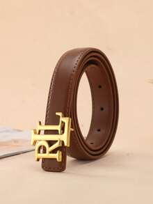 新款字母印花光滑扣环女士腰带，宽2.5厘米，独特、经典、时尚的皮革腰带。 - 彩色 - 查看 8