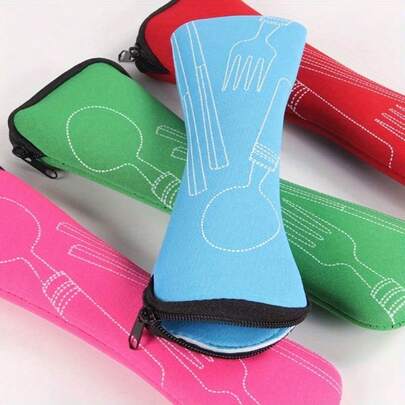 1 pieza Caja de almacenamiento portátil a prueba de fugas de tela - Bolsas duraderas para utensilios con cremallera - Para tenedor, cuchara y cuchillo, camping, picnic, escuela y oficina, organizadores y almacenamiento del hogar, accesorios del hogar