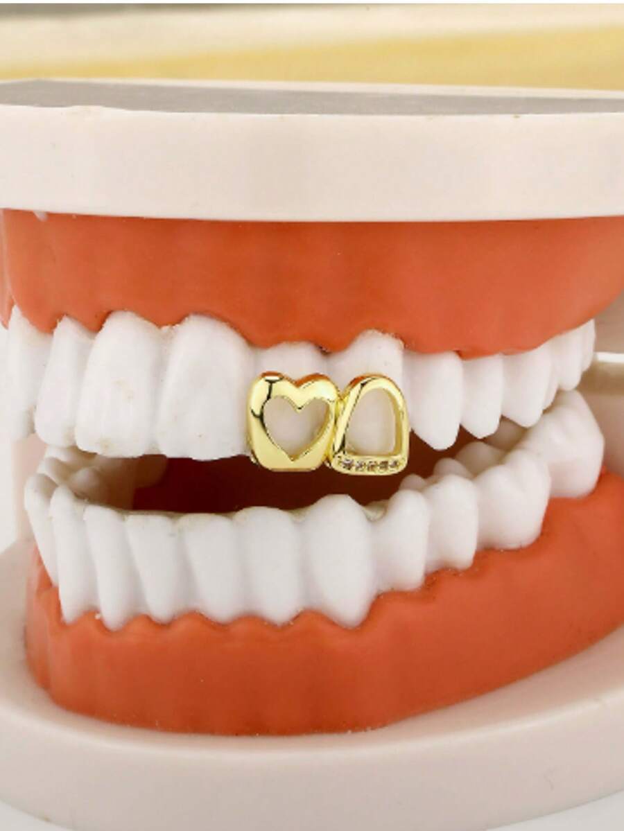 Joyería dental con forma de corazón dorado, apta para uso diario - Dorado - Ver 1