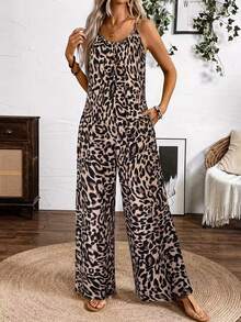 Women's Geometric Pattern Wide Leg Jumpsuit With Pockets, Comfortable & Flattering, Suitable For Daily, Commute, Casual, Shopping, Dating, Fashionable & Versatile Vacation Elegant Summer - Multicolor - View 2