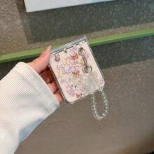 Cute Butterfly Folding Phone Case With Chain Compatible With Samsung Galaxy Z Flip3 5G/Galaxy Z Flip 4 5G/Galaxy Z Flip 5 5G/Galaxy Z Flip 6 5G/Galaxy Z Flip 7 5G - Multicolor - View 5