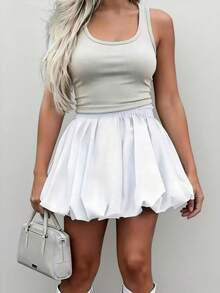 Solstice Apparel Bubble Pleated High Waist A-Line Mini Skirt, White Woven Fabric, Suitable For Commute, Daily Wear, Date, Spring/Summer, Valentine's Day - White - View 6