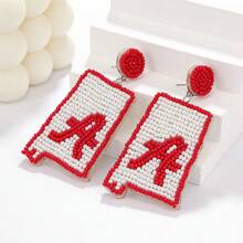 1 Pair Letter A Rice Bead Pearl Earrings - Creative Hand-Sewn Beaded Earrings, Red And White Earrings For Back-To-School Season And Grading Letter A Earrings - Multicolor - View 5