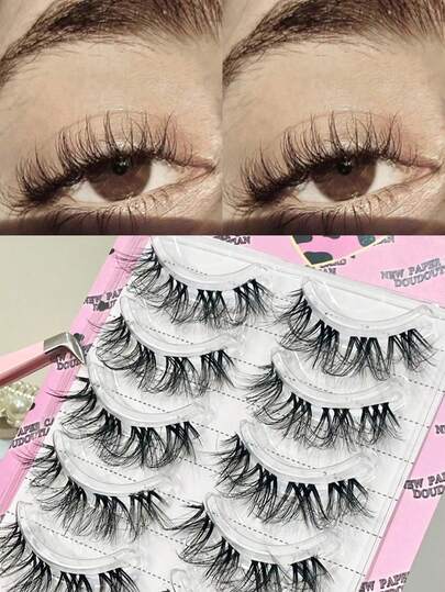 Pestañas postizas rizadas DOUDOUTIAN, 5 pares, naturalmente rizadas, finas y suaves, maquillaje grueso y puro salvaje, pestañas postizas naturales y realistas, herramientas de maquillaje, regalo de cumpleaños, regalo del Día de San Valentín, fiesta de vacaciones
