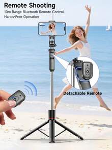 AXNEN 170厘米自拍杆旅行三脚架，平衡稳定，360°旋转拍摄自拍杆三脚架，带无线遥控快门、可拆卸手机支架，多功能可伸缩手机三脚架，兼容所有手机，适用于手机自拍、视频录制、Vlog、直播等。 - 彩色 - 查看 5