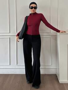 DAZY Women's Solid Color Stand Collar Slim Fit Fashion Casual Jacket For Daily Wear - Burgundy - View 3