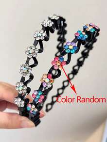 1 pieza Elegante diadema con flor de rhinestone con dientes de plástico y diadema antideslizante, adecuada para señoras y mujeres para uso diario de limpieza facial y cuidado de la piel, diadema, accesorios para el cabello, accesorios para la cabeza - Multicolor - Ver 33