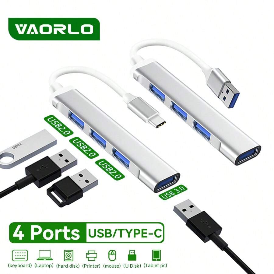 VAORLO USB-C 3.0 Type-C 4-Port Multi-Function USB Hub Adapter, OTG Compatible For Huawei Pro 13/15 Air Pro PC Computer Accessories - Grey - View 1