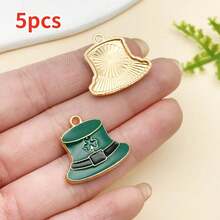 5件套DIY吊坠套装 | 幸运绿色珐琅吊坠，饰有三叶草和小妖精图案，锌合金材质，适用于圣帕特里克节珠宝制作 - 彩色 - 查看 17
