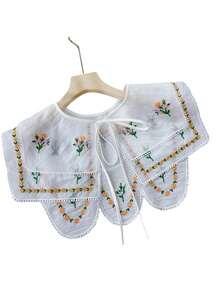 1件装女士时尚多功能刺绣花卉雪纺围巾领，防晒假领 - 彩色 - 查看 2