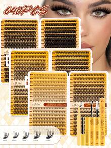 640/592/320pcs Eyelash Extension Kit, DIY Eyelash Extension Set (8-16mm), Individual Cluster Lashes D Curl Eyelash Extension Kit With Glue, Sealer And Lash Applicator, Suitable For Daily Use, Parties, Travel Or Gift For Family And Friends - 黑色 - 查看 5