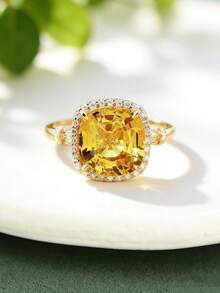 1pc Elegant Yellow Square Cubic Zirconia Ring, Luxurious Design, Perfect Valentine's Day & Anniversary Gift For Him/Her (No Box) - Ring - View 2