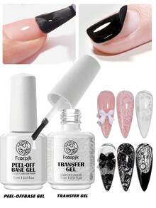 可卸底胶和封层凝胶美甲贴纸套装，凝胶指甲油封层和可卸底胶，易于卸除，油性贴纸美甲凝胶转印贴纸星形凝胶美甲DIY，需使用LED灯卸除，15毫升 - 無色 - 查看 1