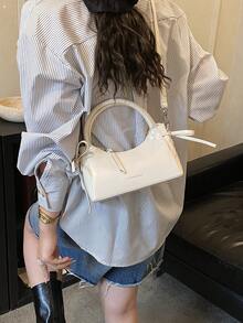 New Fashionable & Elegant Solid Color PU Leather Bow Tie Decor Mini Handbag For Women - White - View 4