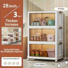 28inch 600Qt Stackable Storage Bins With Lid, Extra Large Closet Organizer Collapsible Drawer Boxes With Wheels, Folding Plastic Cabinet Containers For Home Kitchen Room Organization, 1/2/3/4/5Pack - 白色 - 查看 21