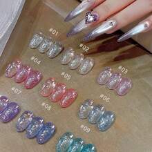 12毫升/瓶 2026新款派对薯片裂纹闪粉钻石亮片凝胶指甲油，美白，蓝色，粉色，超亮绿色，紫色闪粉，透明，适用于脚趾，UV灯，美甲沙龙用品 - 彩色 - 查看 3