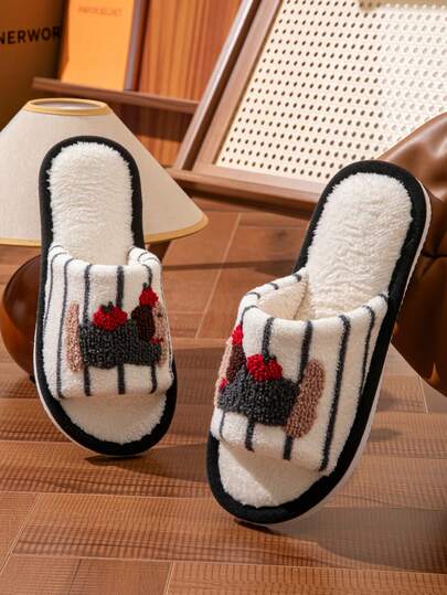 Gestreifte, bestickte Hausschuhe mit Hundenmotiv in Große Größen, leicht und atmungsaktiv, modische Lässig-Hausschuhe, Studentenhausschuhe, für Frühling/Sommer