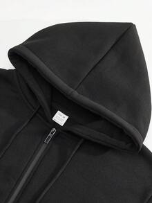 Conjunto de 2 piezas Kolrap, sudadera con capucha larga y pantalones deportivos con cordón, conjunto casual de hombre con sudadera con capucha con cremallera y cordón, y pantalones deportivos, ropa deportiva holgada unisex, adecuada para principios de otoño - Negro - Ver 6