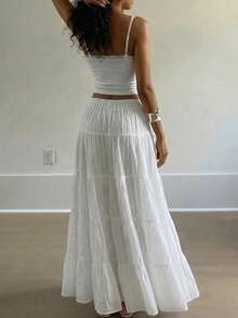 优雅高腰复古蝴蝶结装饰宽松A字裙 - 白色 - 查看 3