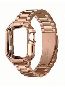 2条装奢华玫瑰金金属三珠链表带及TPU表壳，兼容 38mm、40mm、41mm、42mm、44mm、45mm、49mm，兼容 Series 9/8/7/SE/3/6/5/4/3/2/1/Ultra/3/2/1，时尚智能手表表带，商务休闲皆宜的替换表带，手表配件，圣诞节、生日、节日礼物，送给亲朋好友的理想之选。 - 玫瑰金 - 查看 10