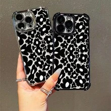 1 Stück, schwarzes Blumenmuster, einfaches, stilvolles, quadratisches Handyhülle für iPhone 11/12/13/14/15/17/Air/Pro/Plus/Pro Max und Galaxy S22/S223/S84/S25/Ultra/FE/EDGE. Geeignet als Geschenk für Freunde oder Valentinstagsgeschenke. - Verschiedenfarbig - Übersicht 1