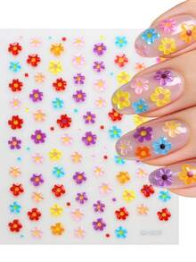2张果冻花朵贴纸，2个5D春夏可爱彩色果冻花朵美甲装饰滑贴美甲配件美甲贴纸DIY美甲用品 - 彩色 - 查看 4