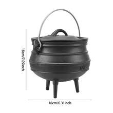 LIVINGANDHOME Cast Iron Cauldron With Lid For Outdoor Camping - Black - View 12