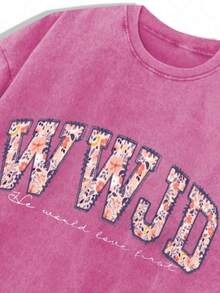 1PCS, Best Selling 2026 Summer Tops For Women Alphabet Pattern WWJD Printed Casual Vacation-Style Loose Multi-Functional T-Shirt, Regular Niche Punk-Style Pink Fitted Crew Neck Short Sleeve Washed T-Shirt, Cotton T-Shirt And Tmaija Ropa De Mujer, Fashionable Daily Top, Fourth Of July Outfits Women, Suitable For Everyday Wear. - Đỏ - Xem 2
