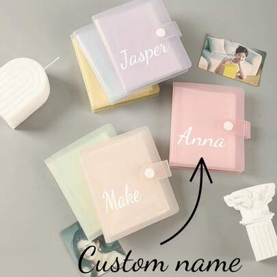 Customized Name Macaron Color Album, Sweet Solid Color Semi-Transparent Portable Photo Album, 60 Slots, Can Store Bank Cards, Tickets, Star Cards, Valentine's Day Gift