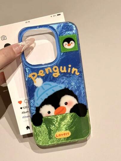 1 Pcsins Neutral Cartoon Penguin Following From Wind, Suitable For Iphone17 Iphone17promax/Iphone16 Pro Max/Iphone15 Pro/Iphone14 Iphone13/12/11, Suitable For Family/Friends/Sister/Girlfriend On Valentine's Day Gift/Birthday Gift/Mother's Day Gift