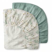 2件装柔软透气100%纯棉婴儿床单，波西米亚风格中性色柔软棉质婴儿床垫套，适合标准婴儿床垫 - 彩色 - 查看 10