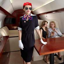 5 món phụ kiện trang phục tiếp viên hàng không nữ: Mũ, kính, khăn quàng cổ và găng tay. - Nhiều màu - Xem 4