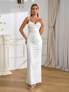 PARTHEA V-Neck Lace Patchwork Ruffle Fitted Women's Cocktail Party Dress (Zipper, Sexy) - White - View 1