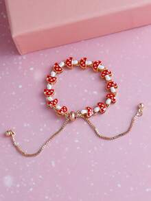 1pc Minimalist Double-Layer Electroplated Apple, Mushroom, Star, Moon, Cosmos, Dolphin, Ladybug, Flower, Duckling, Pentagram Beaded Bracelet, Unique Fashion Design, Versatile Accessory - Little Mushroom - View 11