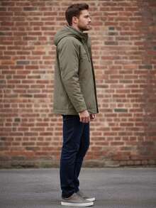 Men's Twill Jacket, Stylish Coat With Hood And Pockets - xanh quân đội - Xem 3