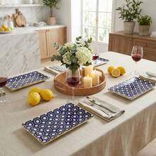 2pcs 11"X6.5" Rectangular Ceramic Serving Trays, Microwave/Dishwasher/Oven , Glossy Glaze Finish, Geometric Sun Pattern, Smooth Rounded Edges, Versatile For Sushi, Desserts, Appetizers, Afternoon Tea, Dining, Parties, All Seasons - Multicolor - View 8