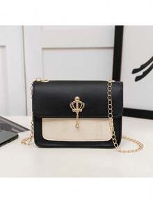 1pc Girls' Crown Chain Small Square Crossbody Bag, Waterproof Durable Lightweight Shoulder Bag, Ideal Gift Choice - Multicolor - View 6