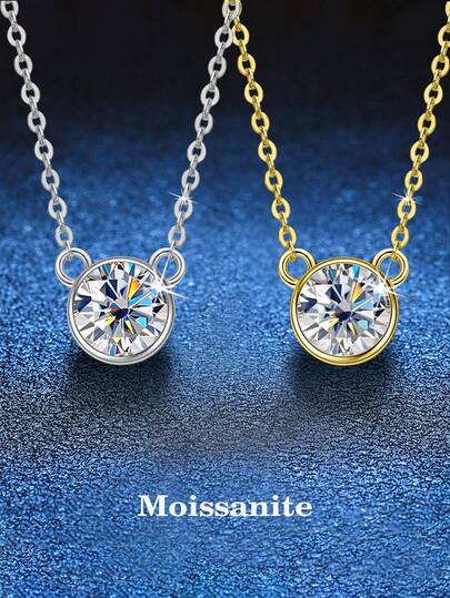 BLOVEMEE 1pc Luxury 925 Sterling Silver 1 Carat 6.5mm Moissanite Pendant Necklace, Suitable For Daily Wear, Party, Holiday, Valentine's Day, Mother's Day, Christmas, Thanksgiving, Birthday Gift For Her