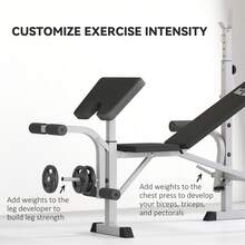 Adjustable Home Gym Bench & Squat Rack | Multiuse Strength Training Bench With Preacher Pad, Leg Developer & Barbell Holder, Grey - Default - View 8