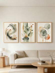Conjunto de 3 pôsteres abstratos em tela, impressão artística de sálvia, arte de parede com plantas, arte de parede geométrica, arte de parede minimalista, decoração moderna para casa, decoração de parede para sala de estar, sem moldura. - Verde - Ver 1