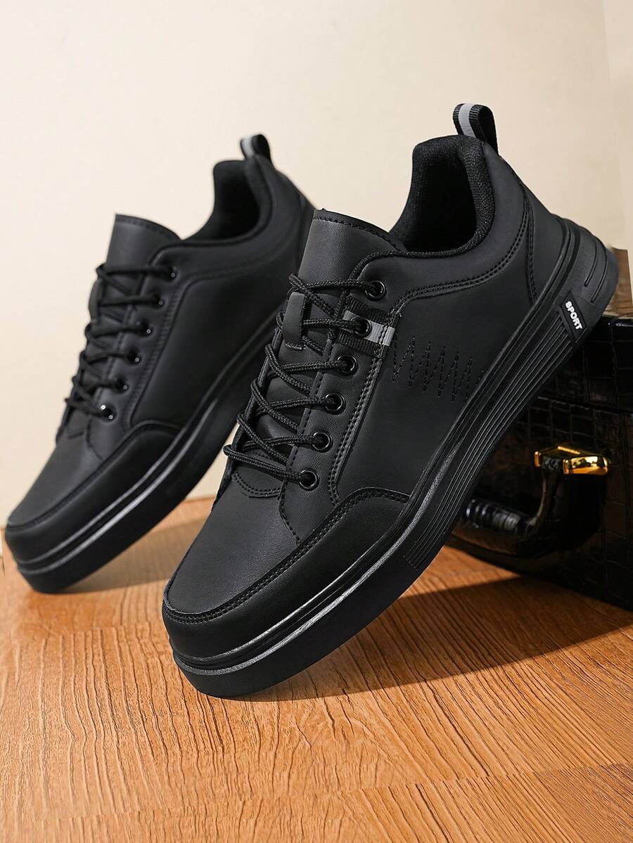 Men's All Black Sneakers Leather Casual Shoes Lightweight Breathable Comfortable Sport Shoes For Men Fashion Athletic Trainers Gift Ide - 全黑 - 查看 1