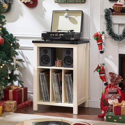 Record Player Stand With Vinyl Record Storage,White Record Player Table Holds Up To 160 Albums,Large Wood Turntable Stand Cabinet Dispaly Shelf For Living Room,Bedroom,Office