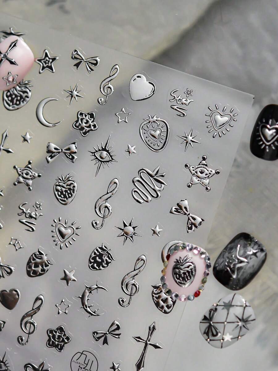 1pc 5D Metal Nail Stickers, Dark Nail Stickers, Gothic Strawberry Nail Stickers, Stickers, DIY Nail Accessories - Multicolor - View 1