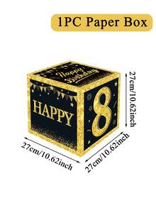 27厘米黑金数字0-9生日装饰盒，黑金生日派对背景装饰，适用于18岁、30岁、40岁、50岁、60岁、70岁、80岁生日派对装饰，生日派对背景堆叠盒，家居装饰，房间装饰，生日派对用品，生日拍照道具，生日礼物包装盒，生日礼物，派对小礼品 - 黑金生日盒 - 查看 12