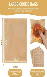 SUREHOME Cookie Bags Small Brown Paper Bags With Window 100 Pcs Thank You Stickers 5.7 X 6.5 Inch Individual Heat Sealable Kraft Bakery Bags For Gift Giving, Treats, Snacks, Baked Goods Packaging - ColorE - 查看 2