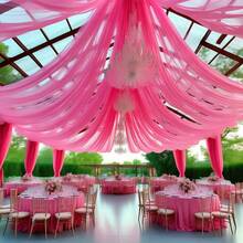 1pc 393 Inch Light Purple Sheer Voile Curtain Fabric, Long Solid Color Sheer Curtain, Multipurpose Party Backdrop, Suitable For Wedding Arch, Home Decor, Wedding Arch Backdrop, Baby Shower Decor, Purple Arch Fabric, Home Decor, Birthday Wedding Party - Pink - View 8