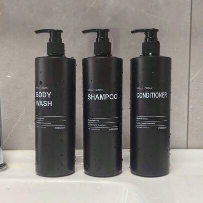 3pcs/500ml/16.9oz Shampoo Shower Gel Cosmetic Bottles With Labels, Refillable Plastic Containers For Dish Soap, Hand Wash, Kitchen & Bathroom Storage, Empty Reusable Soap Dispenser, Suitable For Shower Gel, Shampoo, Conditioner, Lotion
