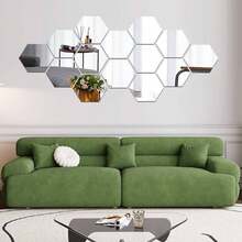 Pegatinas de espejo para pared - 12 piezas de láminas acrílicas decorativas hexagonales para bricolaje, azulejos de plástico para el hogar, sala de estar, dormitorio, sofá, TV, fondo, calcomanía decorativa - 12 piezas - Ver 1