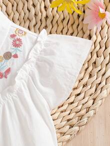 Girls' Casual Short Sleeve White Collared Shirt, Summer - White - View 4